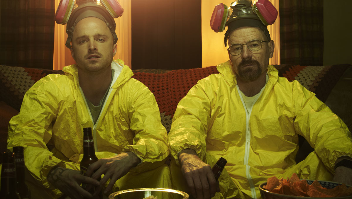 Aaron Paul and Bryan Cranston as Jesse Pinkman and Walter White for Breaking Bad.