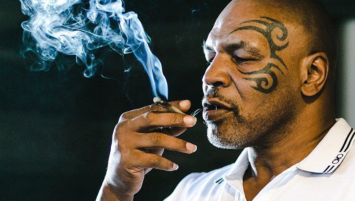 Mike Tyson's New Cannabis Company Will Go National: Tyson smoking a marijuana joint, looking calm and thoughtful