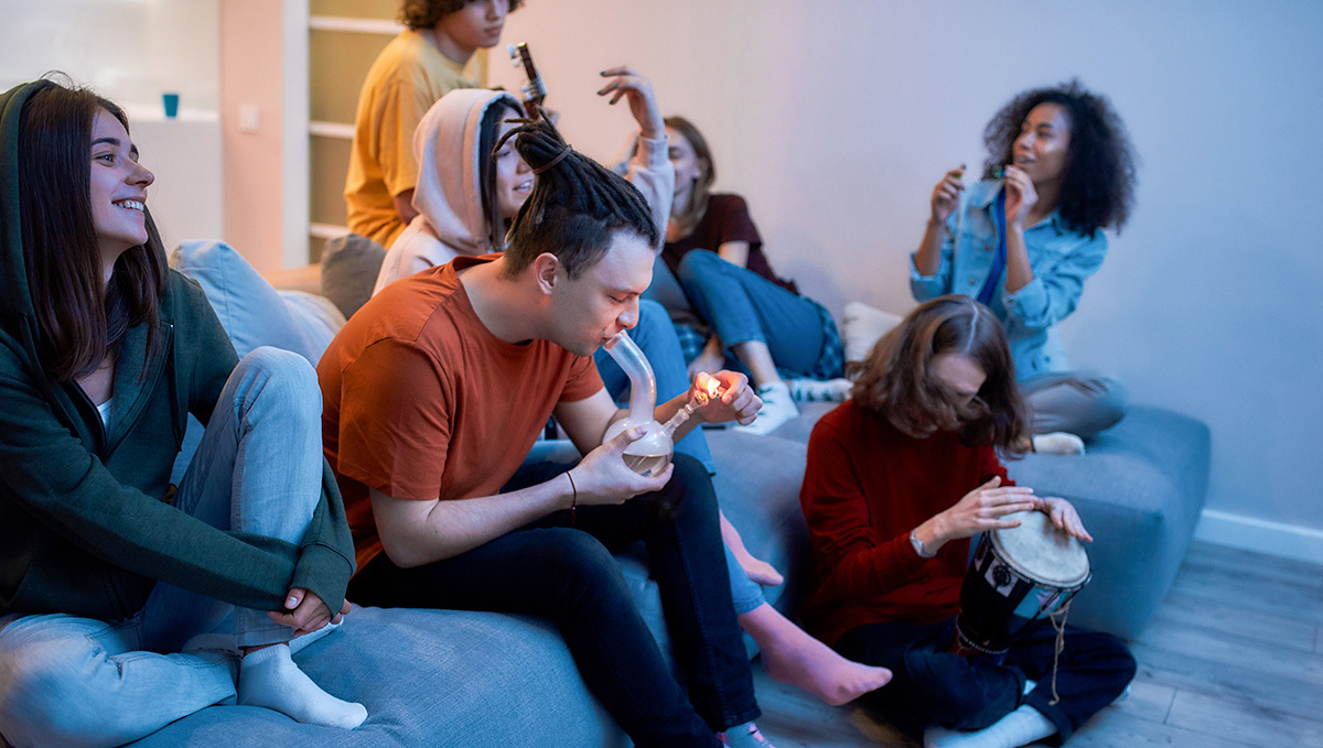 Buds or Booze? Gen Z Goes for the Healthier Option: A group of people in their early 20s partying with weed indoors Buds or Booze? Gen Z Goes for the Healthier Option: A group of people in their early 20s partying with weed indoors