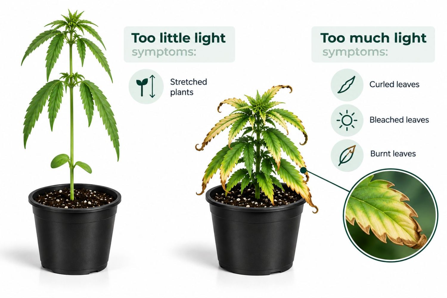 Common cannabis seedling problems: light