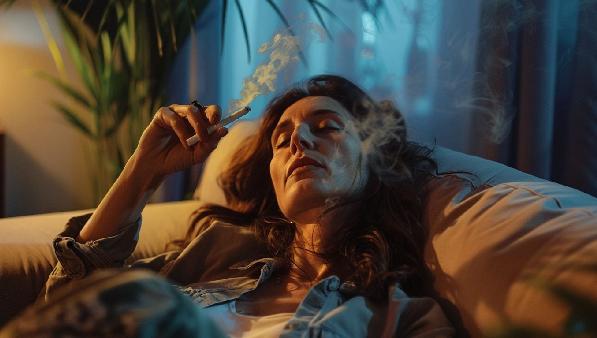 Women and Weed: A Comprehensive Guide to Cannabis and Women's Health: A middle-aged woman relaxing with a joint