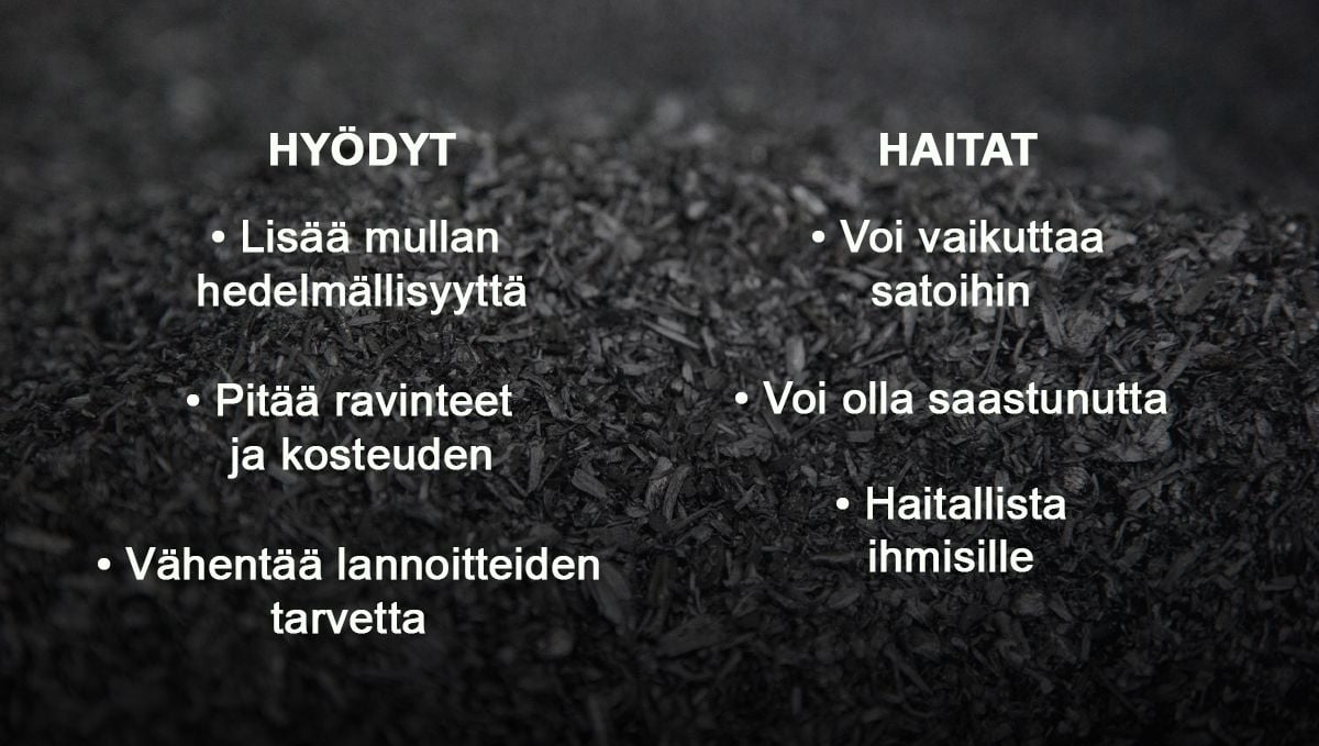 Hyödyt ja haitat biohiilen lisäämisestä multaan Hyödyt ja haitat biohiilen lisäämisestä multaan
