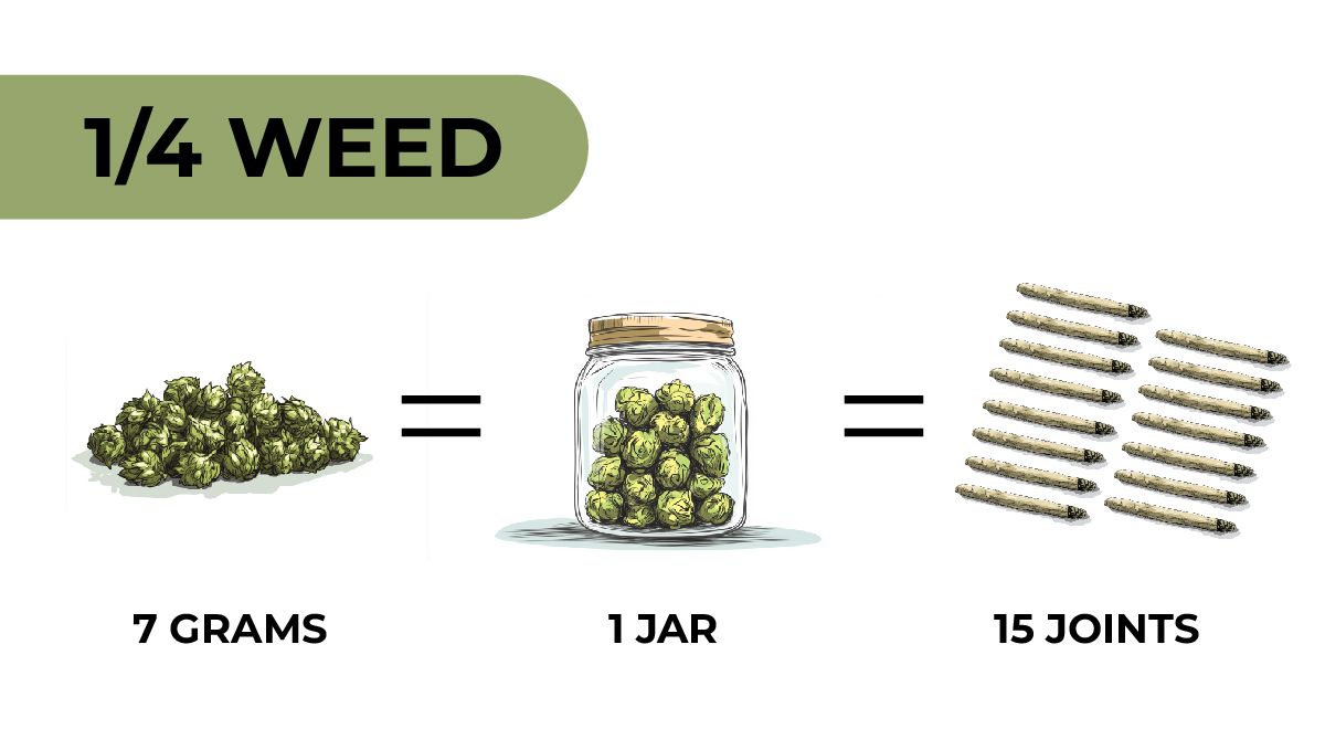 A Quarter of Weed: Understanding Marijuana Weights and Measurements: An infographic showing the highest number of joints you can roll with a Q