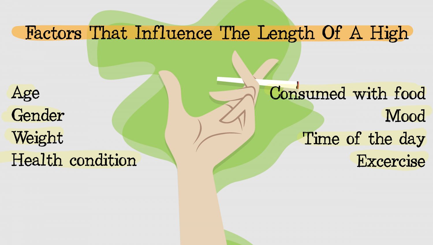 How Long Does a Weed High Last & What are the Effects of Cannabis: An infographic showing the factors that influence the length of high How Long Does a Weed High Last & What are the Effects of Cannabis: An infographic showing the factors that influence the length of high