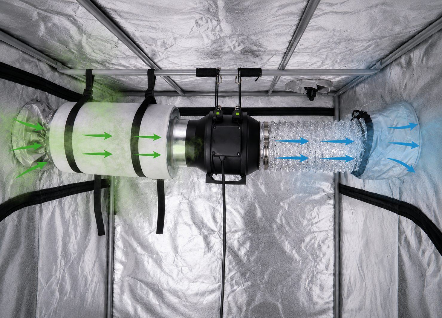 A carbon filter and exhaust fan are vital during flowering. A carbon filter and exhaust fan are vital during flowering.
