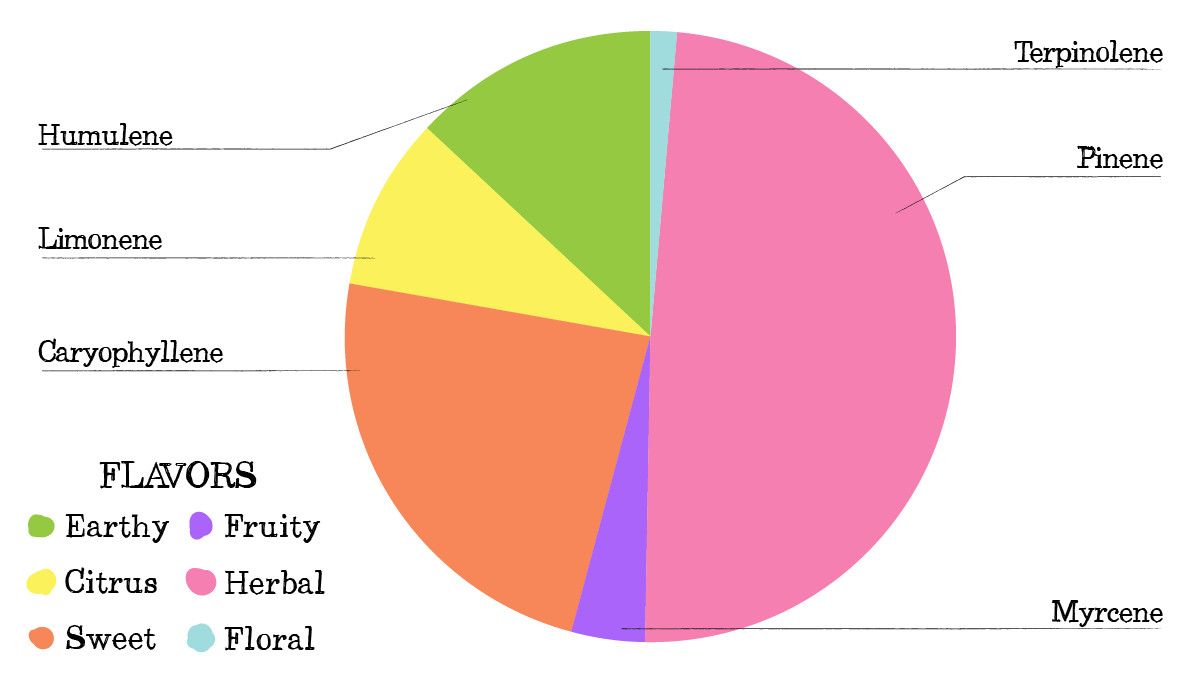Liberty Haze Cannabis Strain Week-by-Week Guide: Terpene profile pie chart Liberty Haze Cannabis Strain Week-by-Week Guide: Terpene profile pie chart